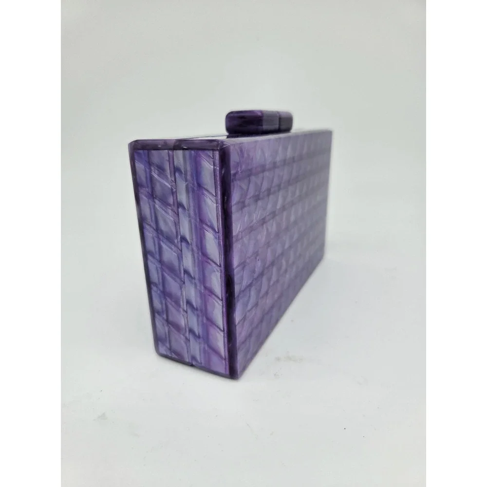 Women Purple Acrylic Marble Clutch Bag Box Bag Chain Shoulder Crossbody Purse‎